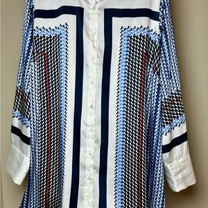 Lane Bryant Blue and White Button Down Shirt